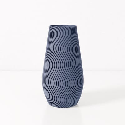 Fleuriek vaas SOFIA - Blauw H30 cm - Smalle designvaas voor tafel of dressoir - Golvend patroon