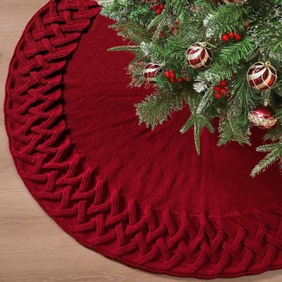 Grote kerstboomrok van 122 cm in het rood, gebreid, perfect voor kerstdecoratie en feestdagen