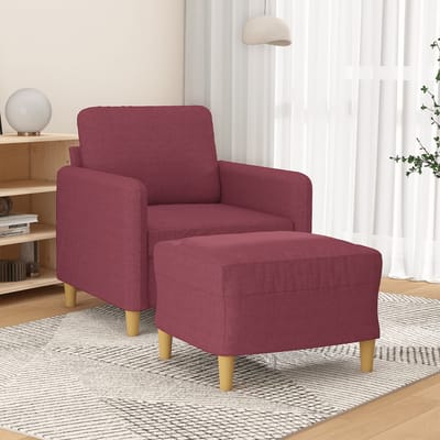 vidaXL - Fauteuil - met - voetenbank - 60 - cm - stof - wijnrood