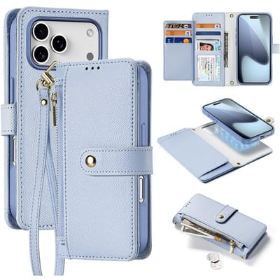 Dux Ducis Hoesje - Geschikt voor iPhone 17 Pro Hoesje - Dux Ducis Lawa - Genuine Leather 2-in-1 Portemonnee & Back Cover - MagSafe Compatible - Blauw
