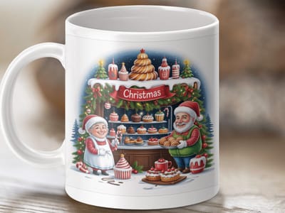 Mok Kerstbakkerij, Kerstman en Vrouw Mug, Kerstfeest Mok, Kerstcadeau Idee, Feestelijke Mokken, Winter Koffiemok, Kerst Decoratie, Mok