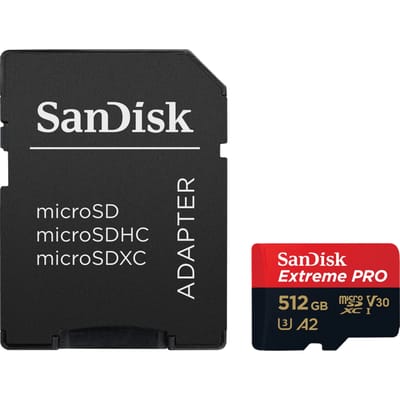 SanDisk Extreme Pro - Flash-Speicherkarte (microSDXC-an-SD-Adapter inbegriffen) microSDXC-kaart 512 GB Class 10, UHS-I, v30 Video Speed Class