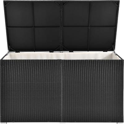 Polyrotan opbergbox kussenbox Ikaria 950 ltr Zwart met deksel en binnenzeil