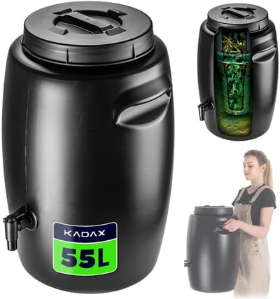 KADAX Vat voor de productie van organische mest, kunstmestvat van kunststof, mesttank container, mestvat voor het maken van jauken (zwart, 55 liter)