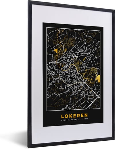 Fotolijst incl. Poster - Goud - Stadskaart - Plattegrond - Lokeren - Kaart - 40x60 cm - Posterlijst