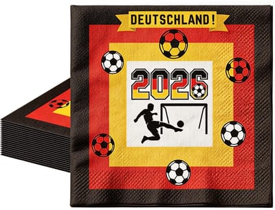 Dailygoods - Set van 20 servetten met Duitse vlag, 33 x 33 cm, tafeldecoratie, wereldkampioenschap, zwart, rood, goud, robuuste servetten voor fanmile, barbecuefeest en voetbalavond, hoogwaardig
