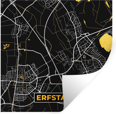 Muurstickers - Sticker Folie - Black and Gold – Stadskaart – Erfstadt – Duitsland – Plattegrond – Kaart - 100x100 cm - Plakfolie - Muurstickers Kinderkamer - Zelfklevend Behang XXL - Zelfklevend behangpapier - Stickerfolie