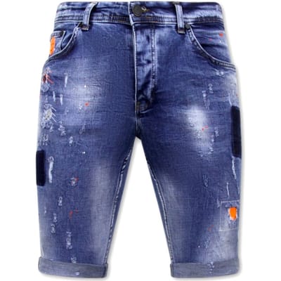 Korte Skinny Broek met Verfspatten Heren -1008-SH- Blauw