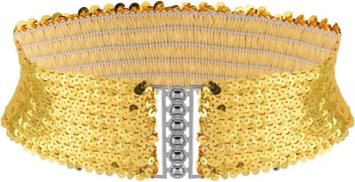 Carnaval Disco Sequins Brede Chunky Riem met Metalen Gesp - Glanzende Gouden Elastische Tailleband voor 70s 80s Kostuum Feest en Themafeest