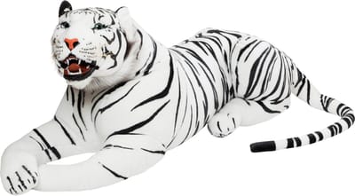BRUBAKER Brullende Tijger - XXL Knuffel met Tanden 130 cm - Liggende Levensechte Knuffel - Koning van de Jungle - Wit