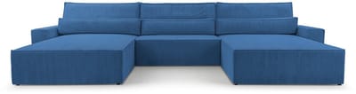 Hoekbank - Luxe Comfort en Functionaliteit - 410 x 85 cm - Slaapfunctie met Ruim Bed - Slijtvaste Stof - DENVER U - Poso 05 Donkerblauw