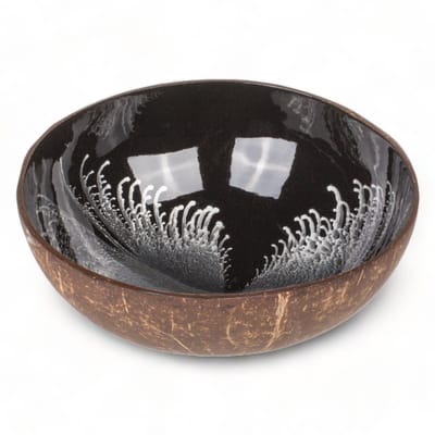 Dailygoods- Kokosnootschaal Uniek Handgemaakt - Kleurrijk Geschilderd - Robuust Design - Perfect voor Snacks/Decoratie - Afmetingen 13 x 13 x 6 cm - Exotische Uitstraling - Kokoskom