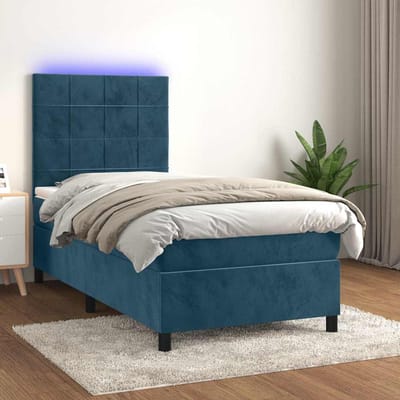 vidaXL - Boxspring - met - matras - en - LED - fluweel - donkerblauw - 90x200 - cm