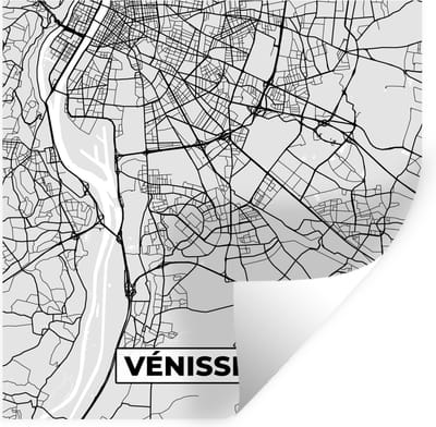 Muurstickers - Sticker Folie - Vénissieux - Plattegrond - Frankrijk - Kaart - Stadskaart - 100x100 cm - Plakfolie - Muurstickers Kinderkamer - Zelfklevend Behang XXL - Zelfklevend behangpapier - Stickerfolie