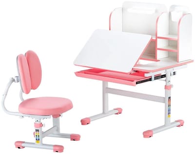 Kinderbureau en stoel - Studeerset - Comfortabel studeren - In hoogte verstelbaar - 54-73 cm - Roze