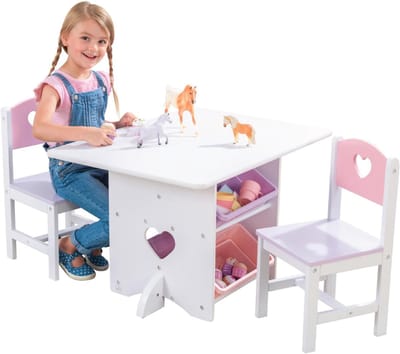 RUX® Kindertafel Met Opbergruimte - Kindertafel met Stoeltjes – Activiteitentafel - Kinderbureau – Kindertafelset Met 2 Stoelen En Handige Opbergvakken - Pastelkleuren - 31cm x 23cm x 20cm
