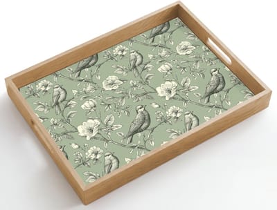 Dienblad hout 50x35 cm - Schootdienblad - Klassiek - Botanisch - Groen - Borrelplank rechthoek - Plateau dienbladen