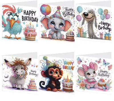 Diamond Painting Kaarten - Verjaardag - Felicitatie - Feest - Dieren