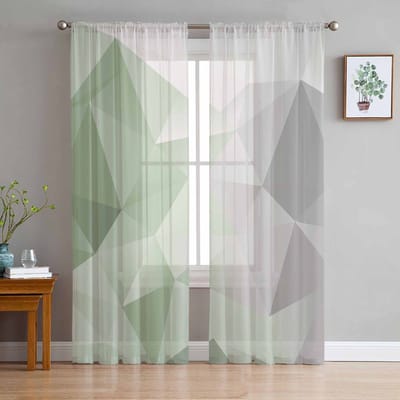 Abstracte Verloop Saliegroen Grijs Driehoek Transparante Gordijnen voor Woonkamer Decoratie Raamgordijnen Keuken Tule Voile Gordijnen W135 x H137cm x1