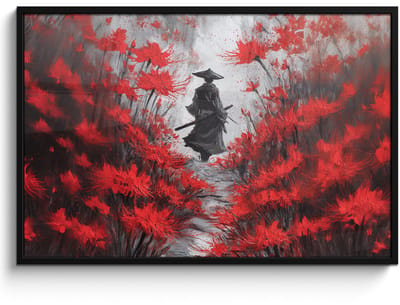 Poster in lijst - Fotolijst 120x80 cm - Posters - Rode bloemen - mistig - Man - Posterlijst zwart - Decoratie - Wanddecoratie woonkamer - Muurdecoratie slaapkamer