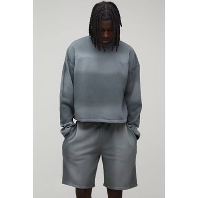 Gekrompen Paneel Wash Sweatshirt Kort Trainingspak | Light Grey | Size XS