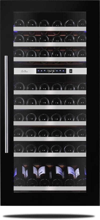 Le Chai LBN720V - Inbouw Wijnklimaatkast - 72 Flessen - 2 T° - Nismaat 122 cm - Ventilatiesysteem ingebouwd - 9 schuiflades - Presentatielade