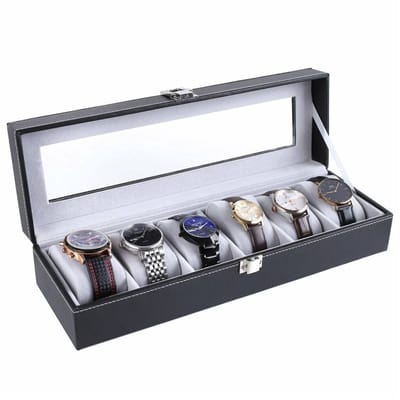 Bolt Edge Horlogebox - Opbergbox - 6 Stuks - Zwart - Hout & Fluweel - Dames en Heren