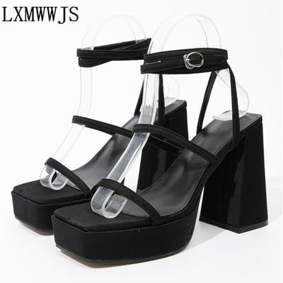 Kantoor Dame Dames Sandalen Platform Schoenen Enkelgesp Prom Hoge Hakken Schoenen Effen Kleur Vierkante Neus Sexy Damessandalen 40 zwart
