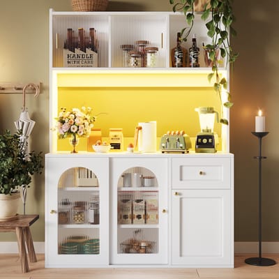 Buffetkast - Met Verstelbare Planken en LED Verlichting - Vitrinekast Ontwerp - Hout - Wit