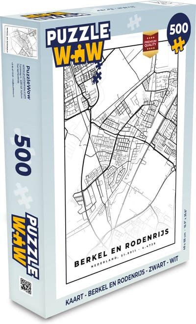 Puzzel Kaart - Berkel en Rodenrijs - Zwart - Wit - Legpuzzel - Puzzel 500 stukjes