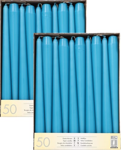 Conpax Candles Dinerkaarsen/kandelaar kaarsen Mega Pack - 100x stuks - turquoise - 25 cm - Tafelkaarsen