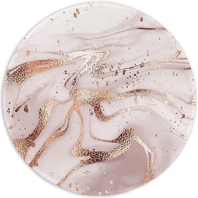 Ronde Muismat met Gestikte Rand, Waterdicht en Antislip, Ideaal voor Thuis en Kantoor, Perfect voor PC en Laptop, Luxe Roze Marmer Design