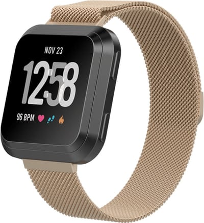 By Qubix - Compatible Fitbit bandje - Milanese geschikt voor Fitbit Versa 1 / 2 & Lite bandjes Maat: Small - Vintage Goud Smartwatchbandje bandje Armband Polsband Strap Band Watchband