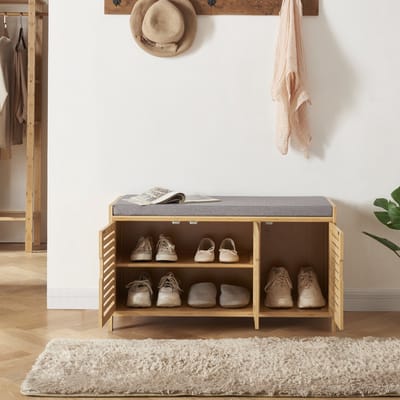 [en.casa] Schoenenkast Selk 50x90x35 cm bamboe grijs