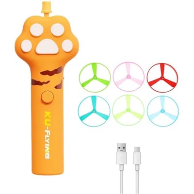 Elektrisch Kat Vliegende Schijf Speelgoed USB Oplaadbaar met 6 Vliegende Schijven Kitten Vliegende Schotel Gloeiende Rotatie Vliegende Schijf Lanceerder oranje