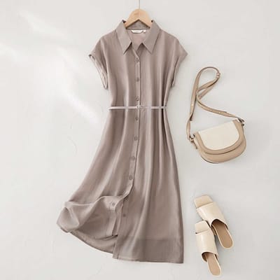 Tennis Frans Overhemdjurk voor Dames In de Zomer Nieuwe Lichte en Dunne Midi-lengte Rok 3XL gray
