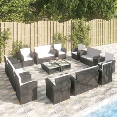 vidaXL - 16-delige - Loungeset - met - kussens - poly - rattan - zwart