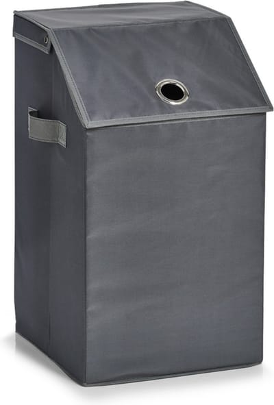 Zeller Wasmand - antraciet - met deksel - polyester - 34 x 34 x 60 cm - Wasgoedmanden