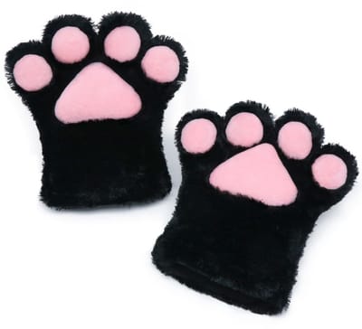 Rollenspeldier Pluche Kattenbont Kostuum Poten Handschoenen Kleding Accessoires Volwassenen - Zwart