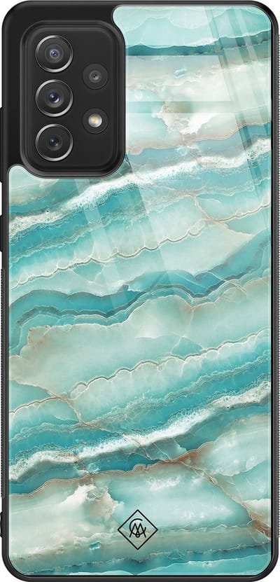 Casimoda® hoesje - Geschikt voor Samsung Galaxy A52 5G - Marmer Azuurblauw - Luxe Hard Case Zwart - Backcover telefoonhoesje - Blauw