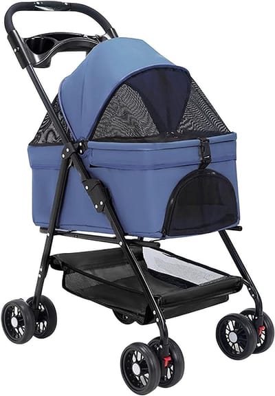 Huisdieren Wandelwagen - Hondenbuggy Kattenkar - Dieren Vervoeren - Afneembare Draagtas - 20 kg Draagvermogen - Blauw