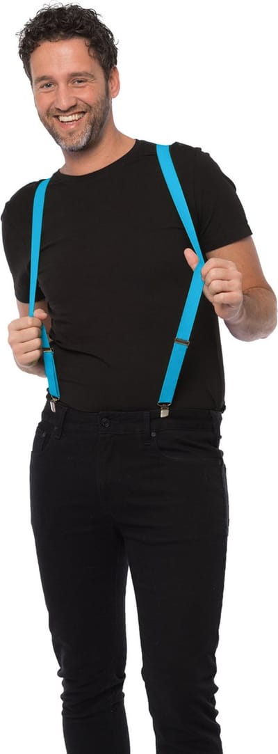 Partychimp Bretels Turquoise Carnavalskleding Heren Carnaval Accessoires - 3 cm Breed - Turquoise - Polyester