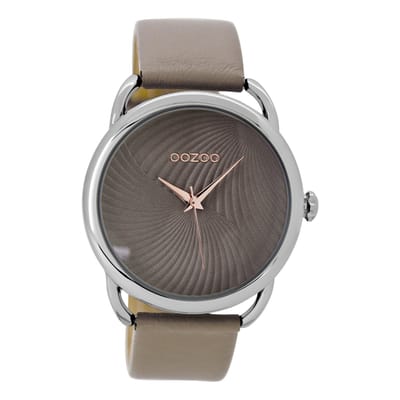 OOZOO Timepieces - Zilverkleurige horloge met taupe leren band - C9162