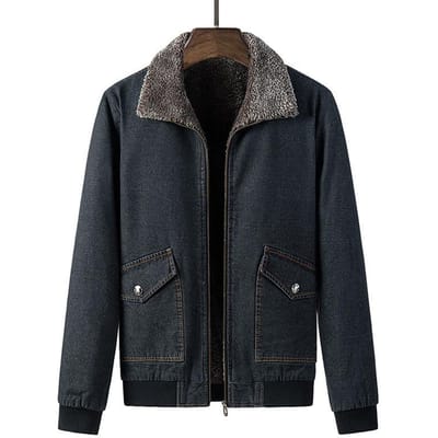 Heren Nieuw Denim Jack Heren Katoenen Jas Casual Grote Maat Velvet Warm Jack Heren Jas Heren 5XL black