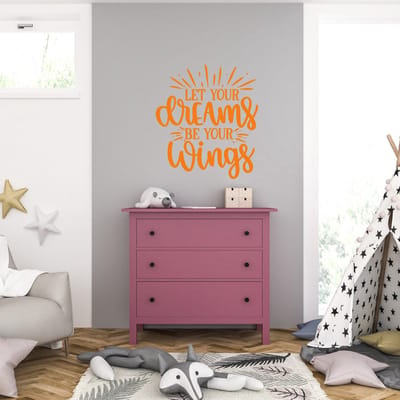 Muursticker - Let Your Dreams Be Your Wings - 58 x 65 - Oranje