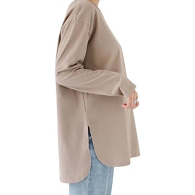 Los en Casual Effen Kleur Ronde Hals Lange Mouw Dames Puur Katoen Basis Lange Mouw T-shirt M gray