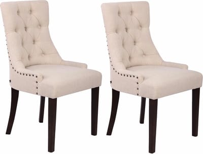 CLP Aberdeen Set van 2 eetkamerstoelen - Zonder armleuning - Hout - Stof - creme antiek