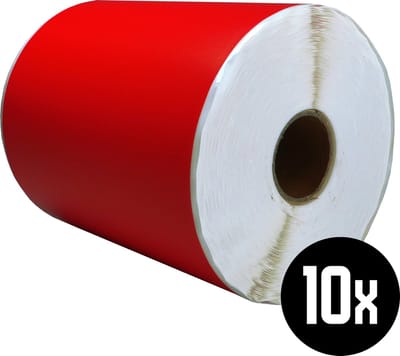 DULA Compatible Zebra Labels 102x152mm - 300 etiketten per rol - kern 25mm - Rood - Permanent - 10 rollen