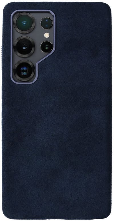 Rosso Avanti Hoesje Geschikt voor Samsung Galaxy S25 Ultra | Compatibel met MagSafe / Qi2 | Echt Italiaans Alcantara | Back Cover | Beschermhoes | Blauw