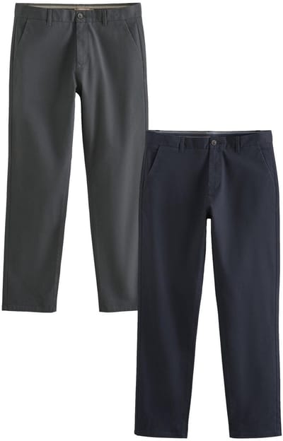 Next - Heren - Stretch-chino's, 2-pack, rechte pasvorm - Grijs